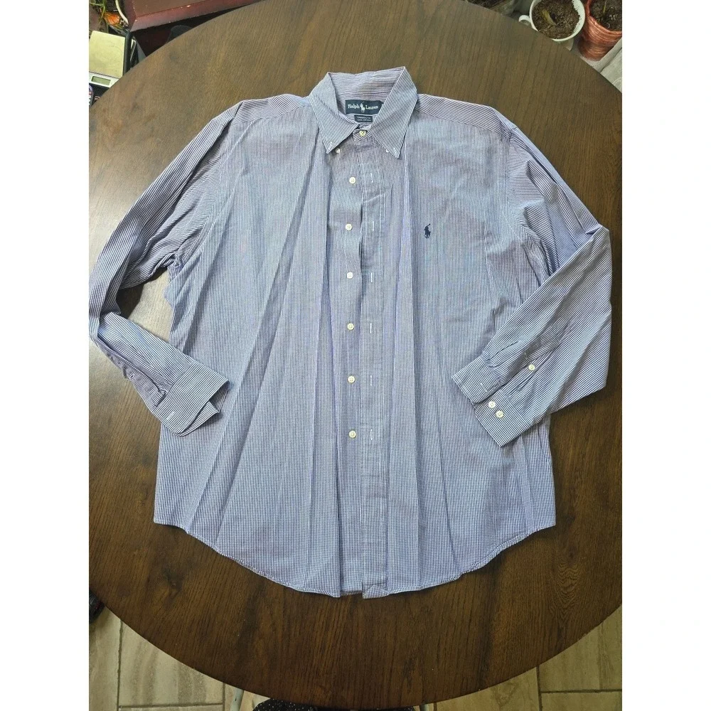 Polo Ralph Lauren Dress Shirt Mens 17.5 34/35 Blu Yarmouth Cotto Pinpoint Oxford